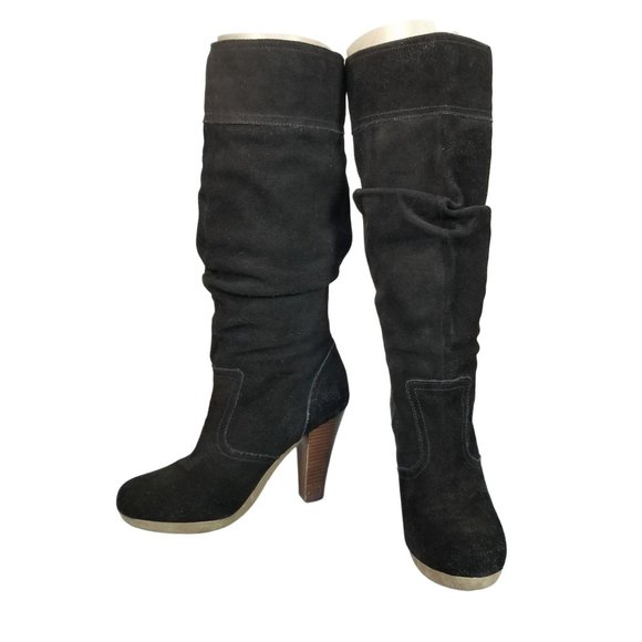 Black Suede Colin Stuart block heel tall boots size 7 - Picture 6 of 13